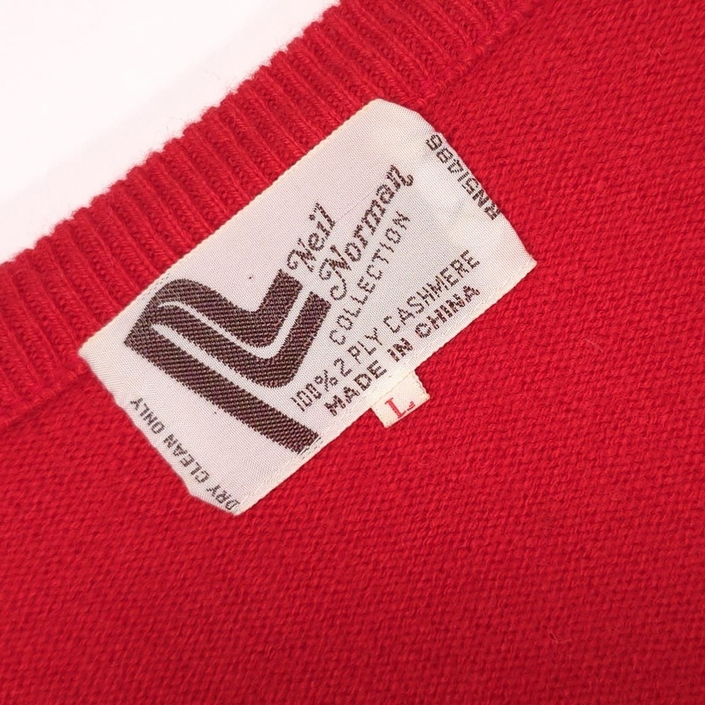 Neil Norman COLLECTION Size L 100% 2-ply CASHMERE Sweater Red Knit 564 Vintage - Picture 2 of 10